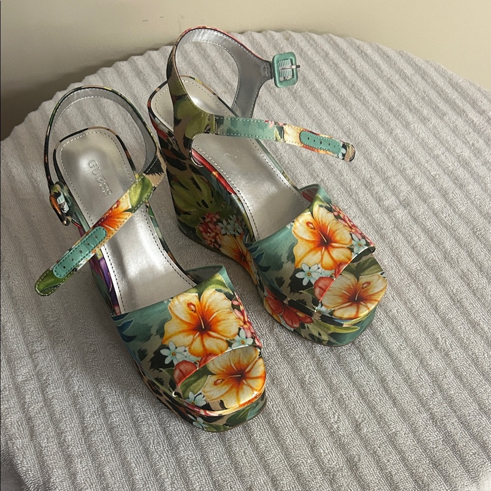 Guess Floral Platform Sandals with Straps